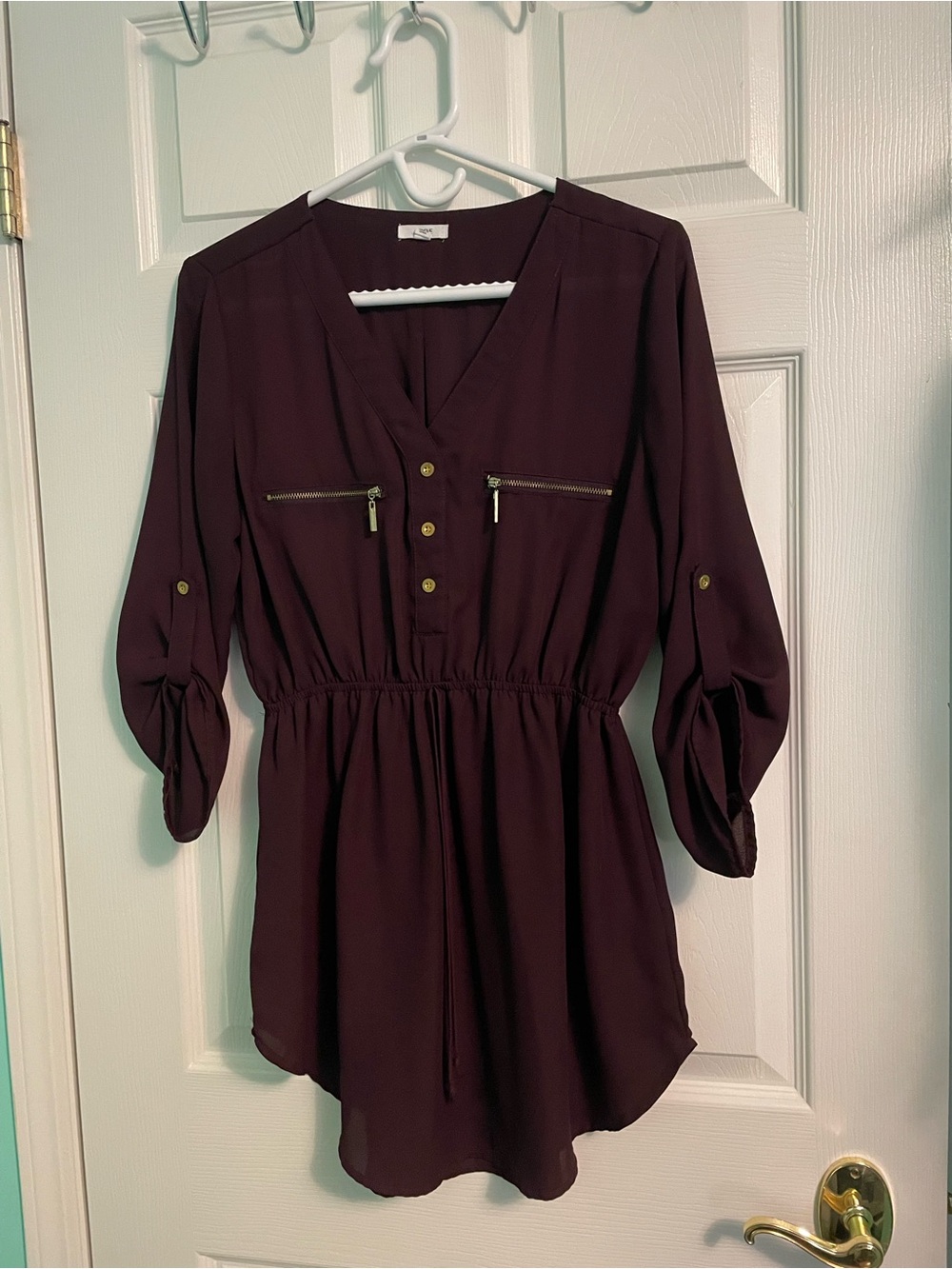 Ardene Women’s Deep Plum V-Neck Long Sleeve Tunic Blouse